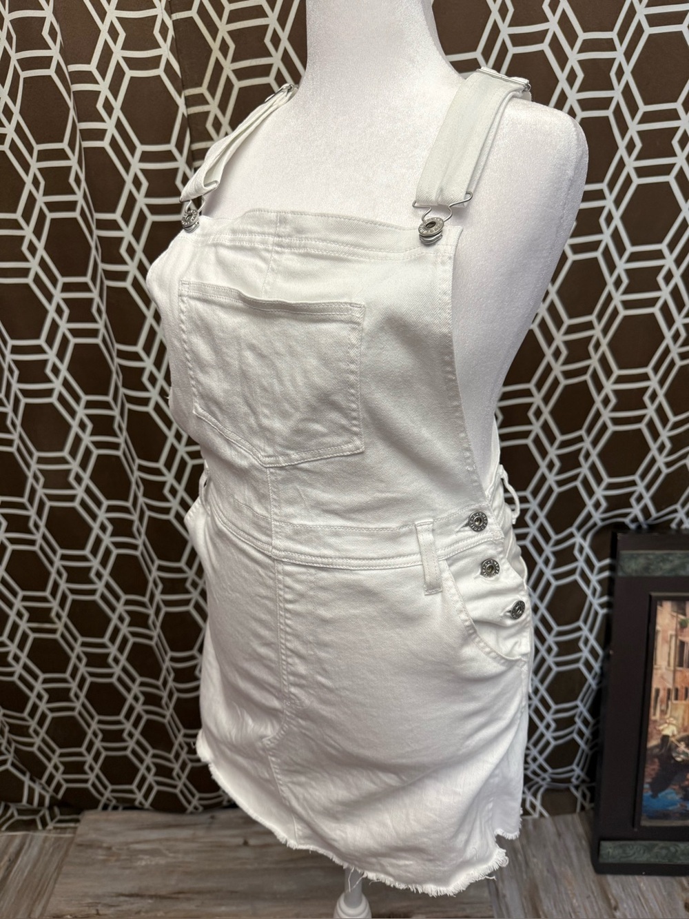 AG Adriano Goldschmied White Denim Overall Dress Square Neck Pockets Size M
